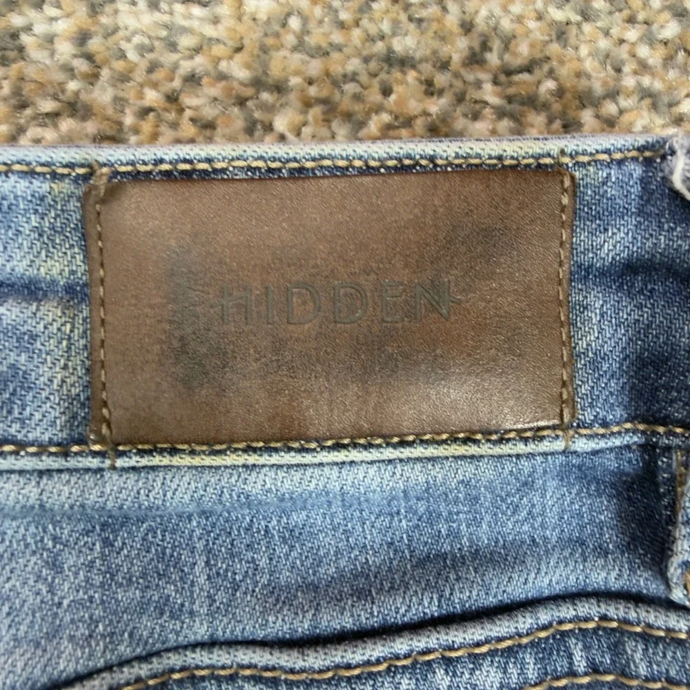 Hidden Jeans HD3785-M Womens 28 Cropped Flare Raw Hem Patch Pocket Blue Denim